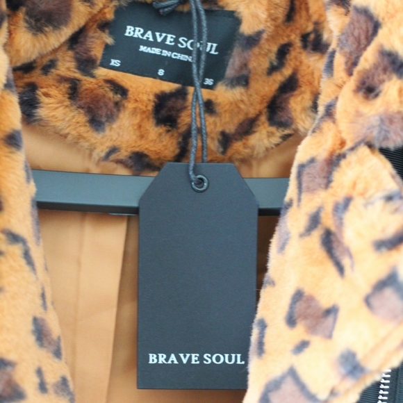 Brave Soul Carla Faux Fur Leopard Jacket- 4P- NWT - Picture 10 of 16